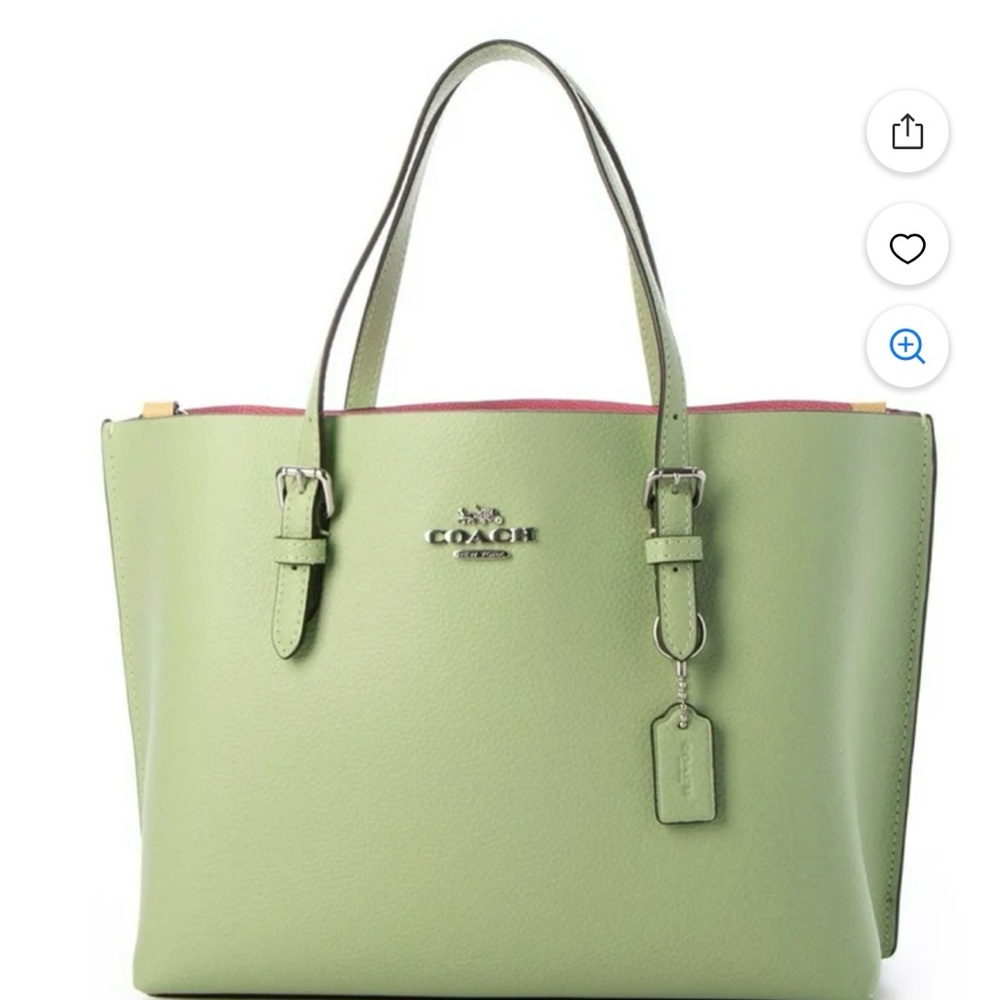 Coach Green Tote Bag with Structured Design and Metallic Accents